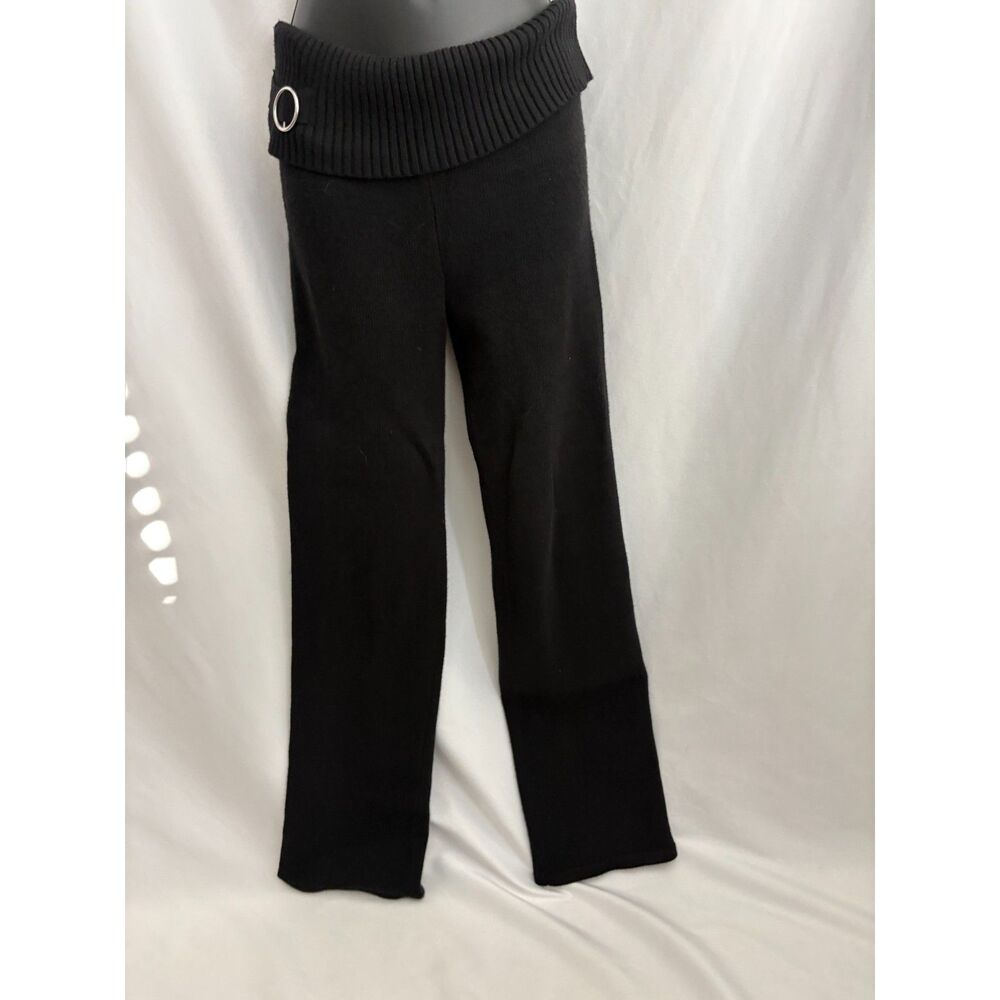 Fashion Nova Black Knit Foldover Pants Flare Wide Leg Size M/L